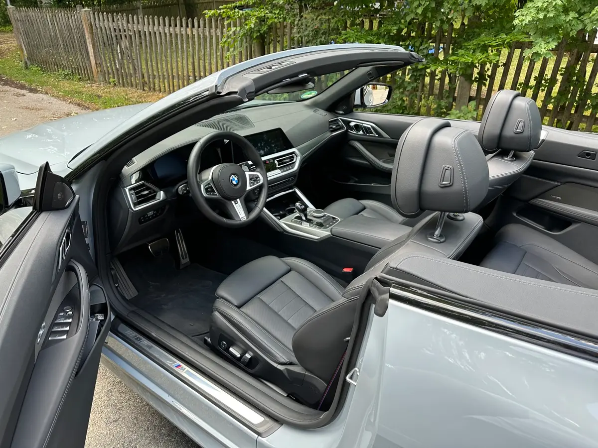 BMW 430i Cabrio 2023, interior — Ibiza Luxury Car Rental, Ibiza. BMW 430i Cabrio in Ibiza A BMW 430i Cabrio hire in Ibiza offers open-top driving paired…