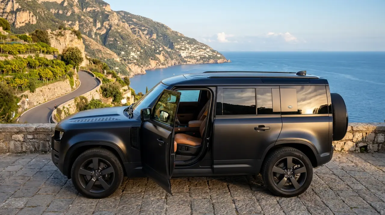 Land Rover Defender 2024, interior — Ibiza Luxury Car Rental, Ibiza. Land Rover Defender in Ibiza A Land Rover Defender rental in Ibiza delivers 400…
