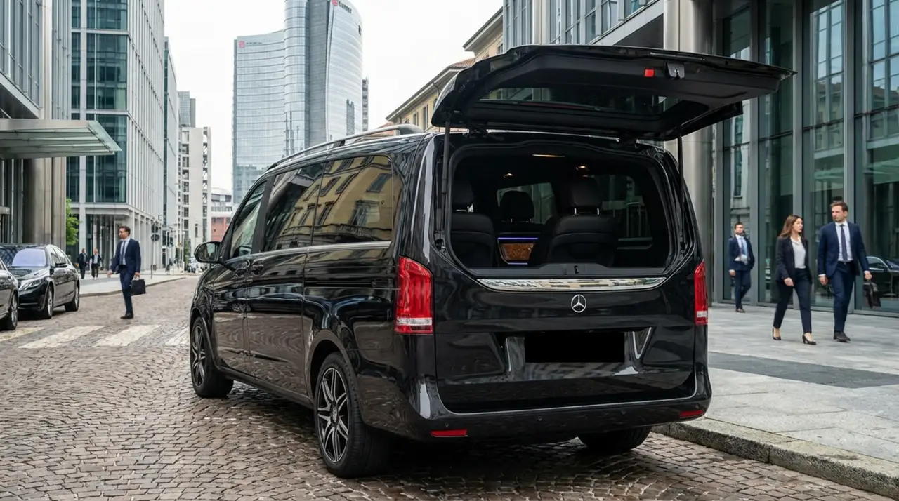Mercedes V Class 2026, rear view — Ibiza Luxury Car Rental, Ibiza. Mercedes Benz V Class in Ibiza A Mercedes Benz V Class rental in Ibiza provides 163…